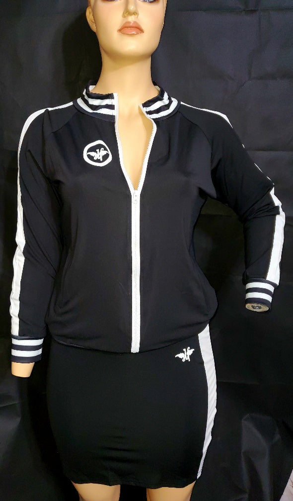 Plus size new stylish solid color spliced stripe pocket zip-up hollow stretch two-piece set xl