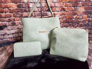 Black Leather Handbag Set