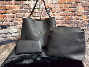 Black Leather Handbag Set